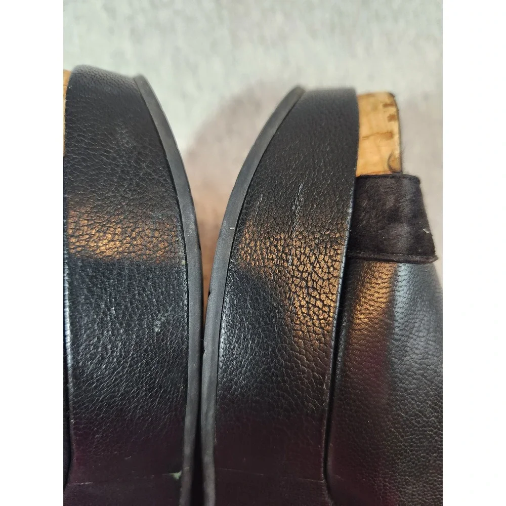 Eileen Fisher Wedge Sandals Womens 8 Black Leather Ruched Platform Slingback